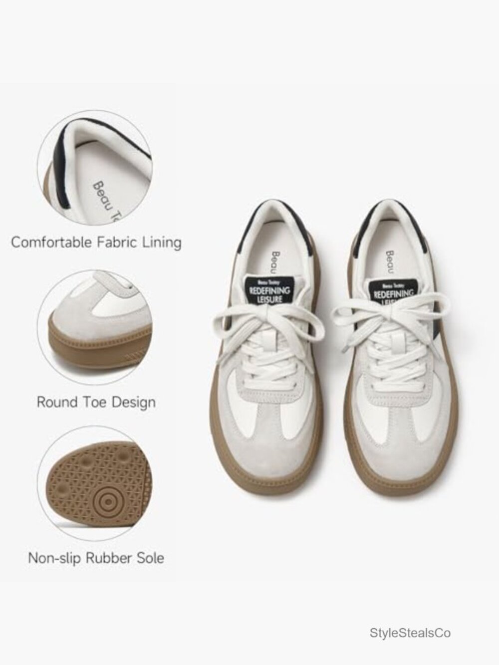 Platform Retro Sneakers, Fashion Lace Up Walking Tennis Shoes - Picture 5 of 7